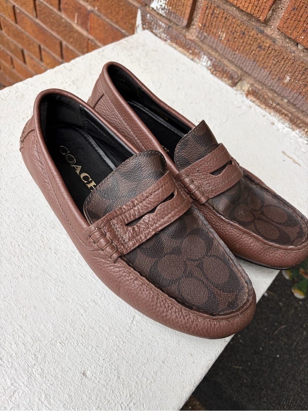 Coach Men’s Brown Signature Canvas & Leather Penny Loafers